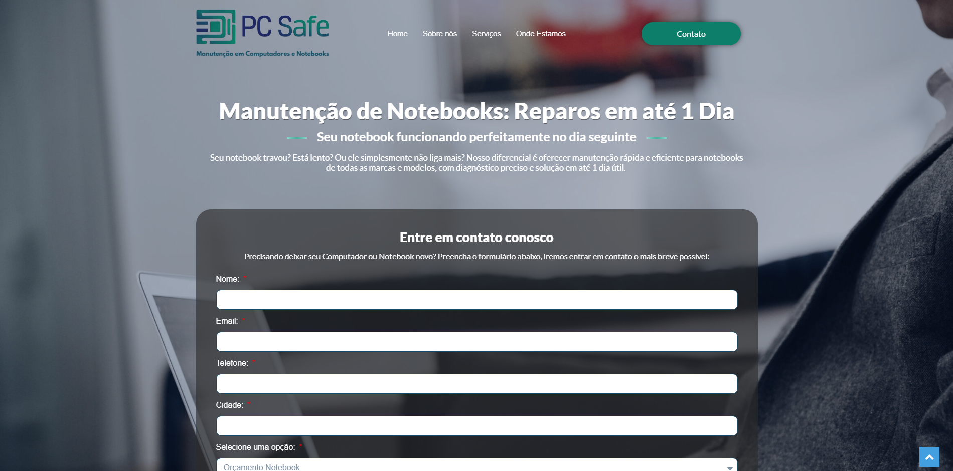 Site PC Safe — manutenção de notebooks em até 1 dia
